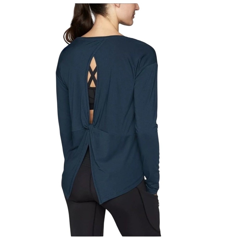 Athleta Essence Twist Long Sleeve Women Large Blue Open Back Yoga Top 210177
